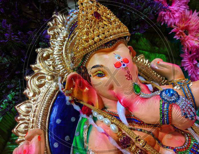A close up shot of lord Ganesha