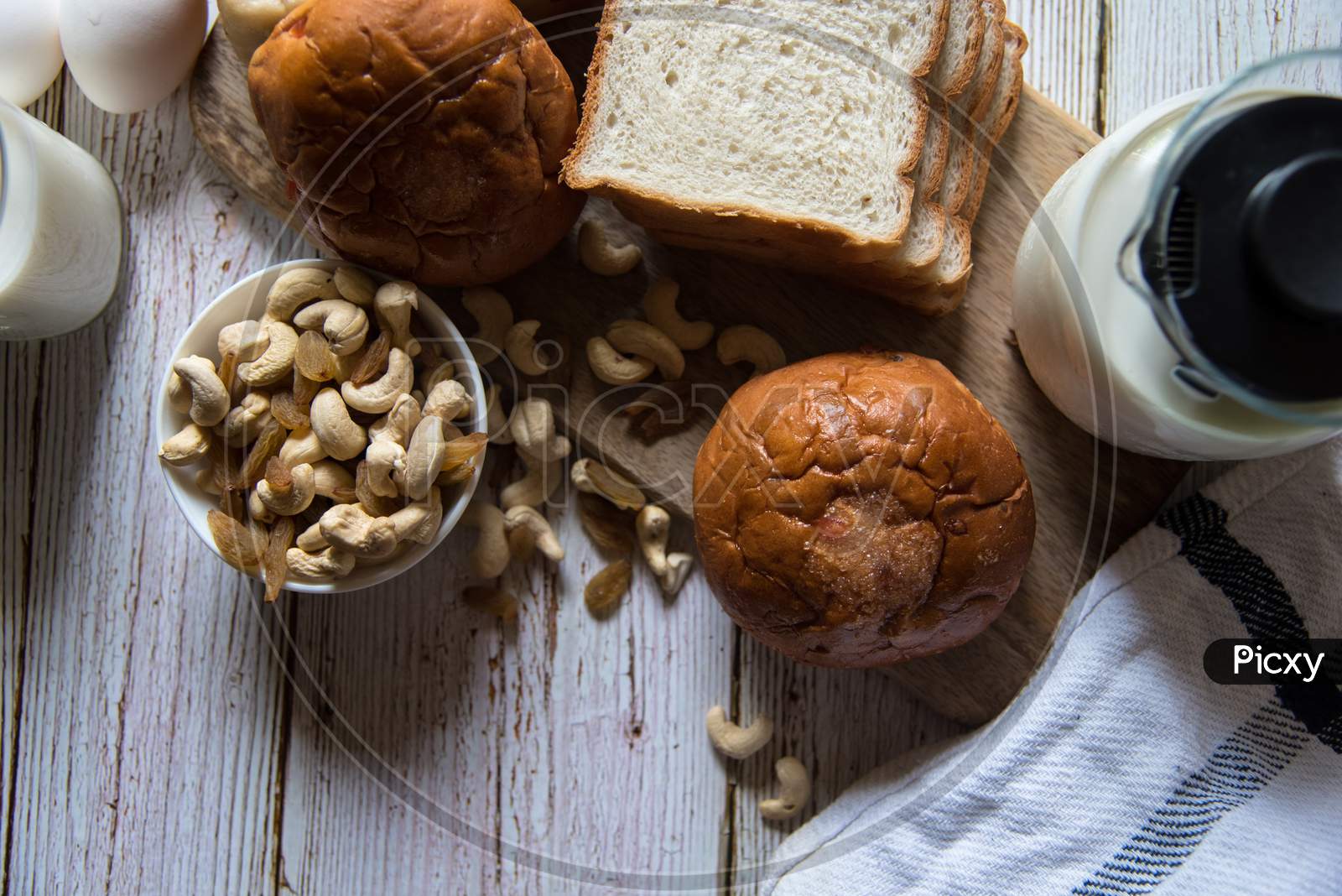Breads, nuts and other healthy food ingredients necessary for healthy lifestyle