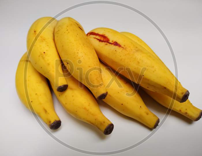 Ripened banana on white background