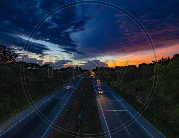 Highway view at sunset time