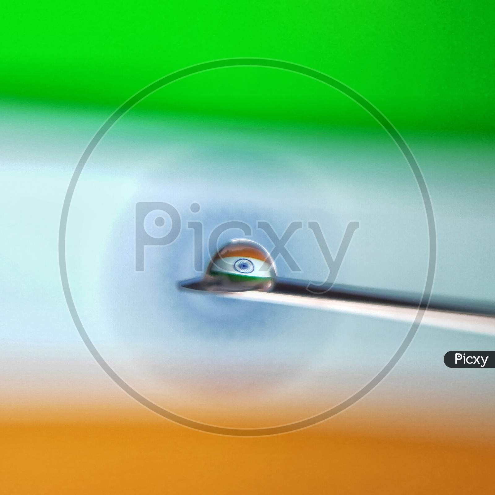 Indian National Flag Reflected on a Water Drop