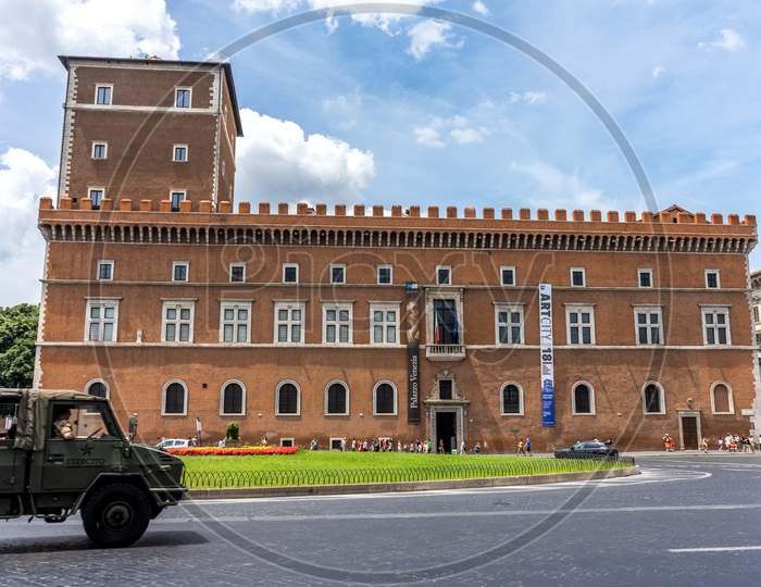 Rome, Italy - 23 June 2018: Facade Of Palazzo Venezia In Rome,Italy