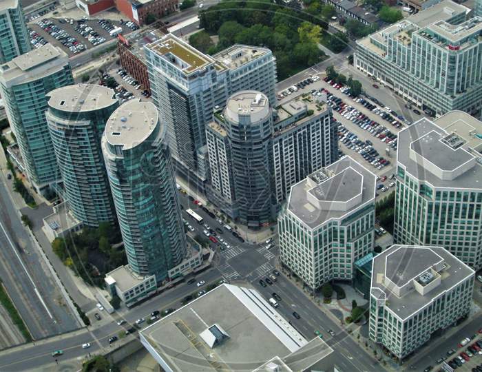 An Ariel view of Downtown Toronto business center