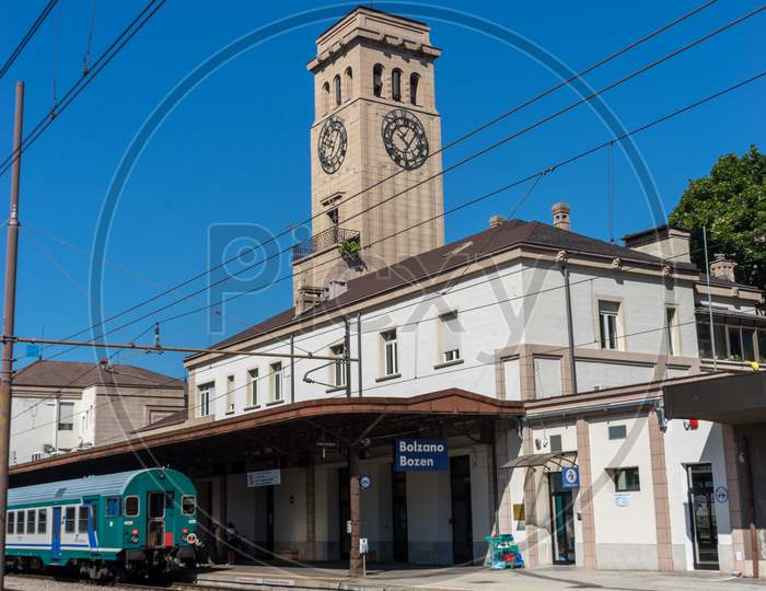Bolzano, Italy - 30 June 2018: The Train Station In Bolzano, Italy