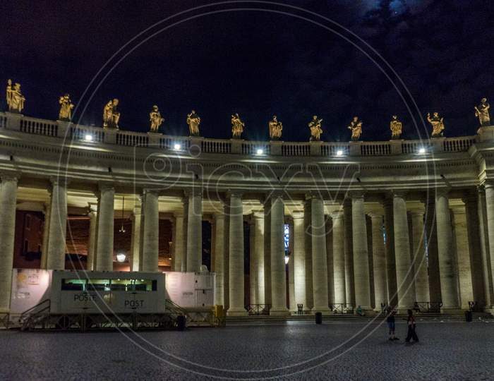 Vatican City,Italy - 23 June 2018: St.Peters Square In Vatican City At Night