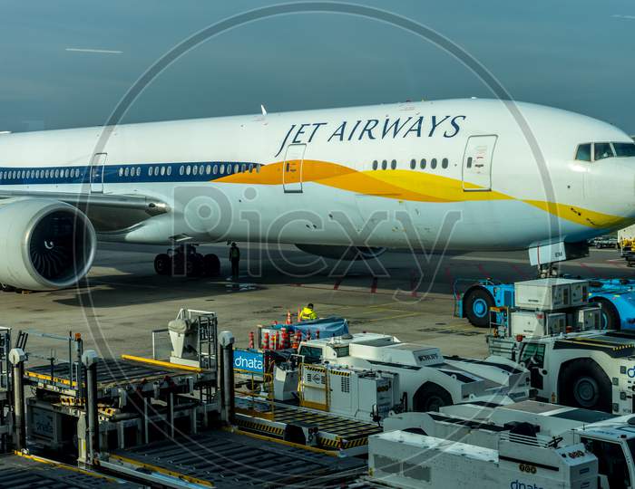 Schiphol, Amsterdam, Netherlands - 4 November 2018 : Indian Jet Airways Plane At The Airport Dock