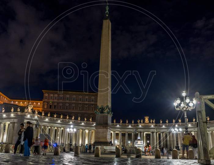 Vatican City,Italy - 23 June 2018: The Obelisk At St.Peters Square In Vatican City At Night