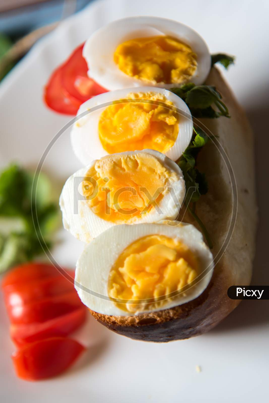 Close up of boiled eggs with use of selective focus