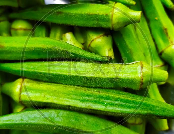 closeup of Okra or Ladyfingers as a background. scientific name is Abelmoschus esculentus