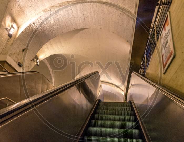 Rome, Italy - 23 June 2018: Escalator In Subway Station Termini In Rome,Italy