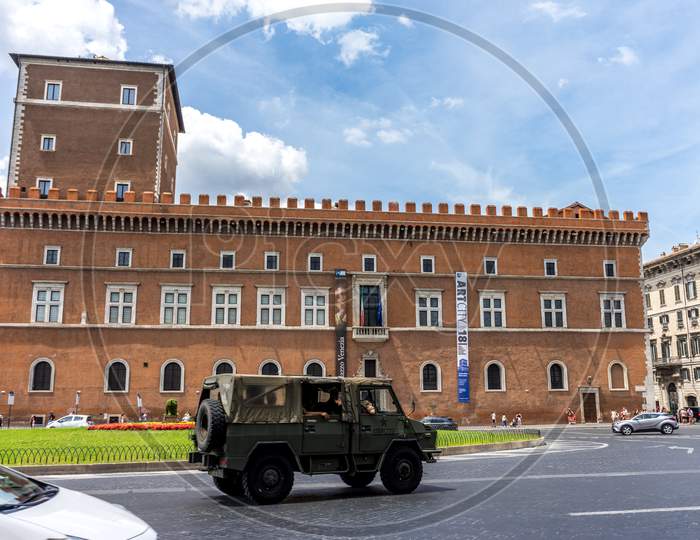 Rome, Italy - 23 June 2018: Facade Of Palazzo Venezia In Rome,Italy