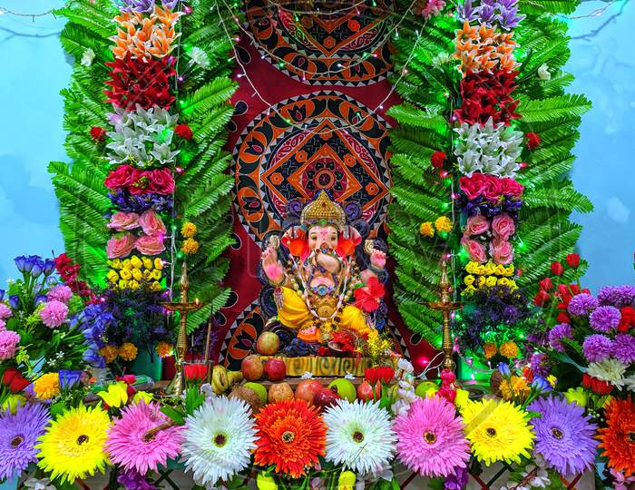 A eco friendly decoration for lord Ganesha festivity