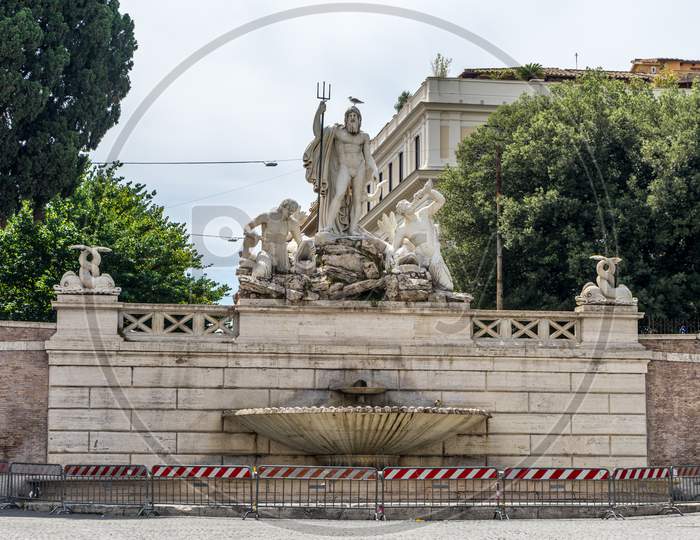 Rome, Italy - 24 June 2018:Fountain At Piazza Del Popolo, In Rome