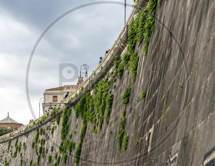 Rome, Italy - 23 June 2018: The Long Large Walls Along The Tiber River In Rome,Italy