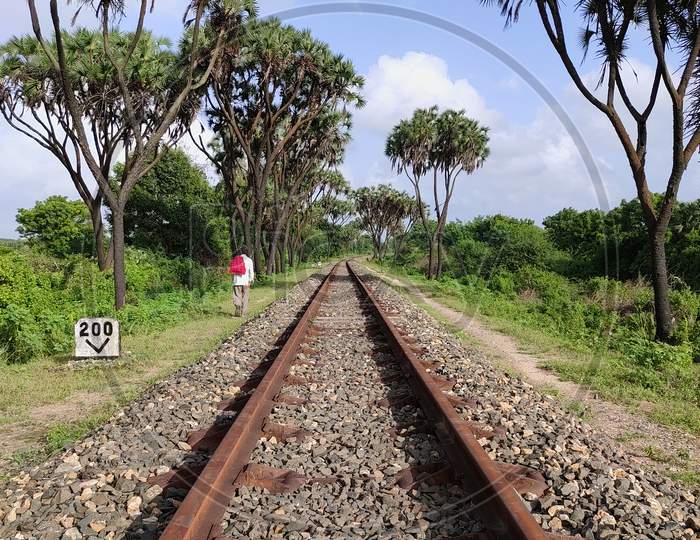 Railway track plus human