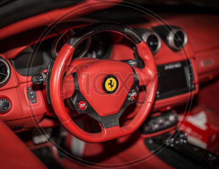Ferrari F12 Berlinetta V12 GT sports car red interior view