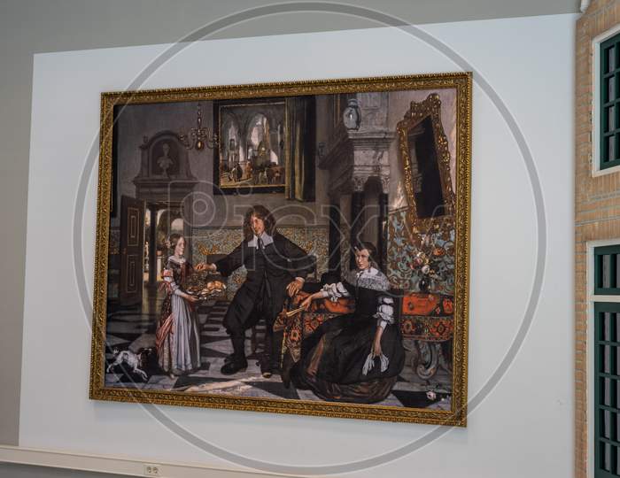 Flower Garden, Netherlands , A Painting Of A Man And A Woman Standing In A Room