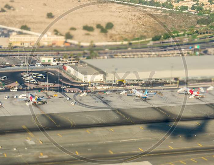 Dubai, Emirates - 18 November 2018: Dubai Airport Viewed From The Sky
