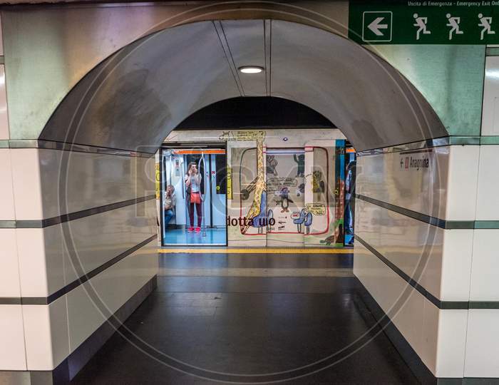 Rome, Italy - 23 June 2018:Anagnina Subway Station Termini In Rome,Italy