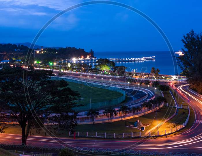 Beautiful landscape photo of Port Blair Marine Drive, Andaman in the evening