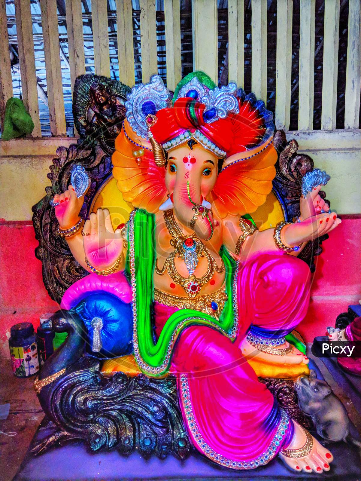 A colourful statue of lord Ganesha