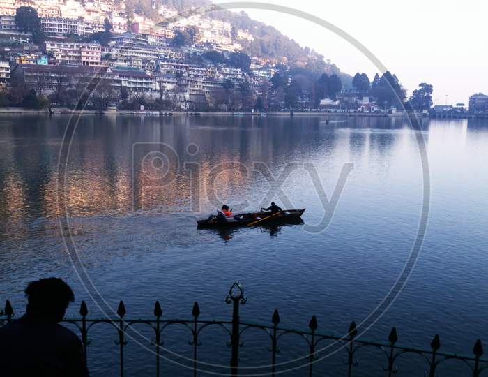 Nainital lake with a boat