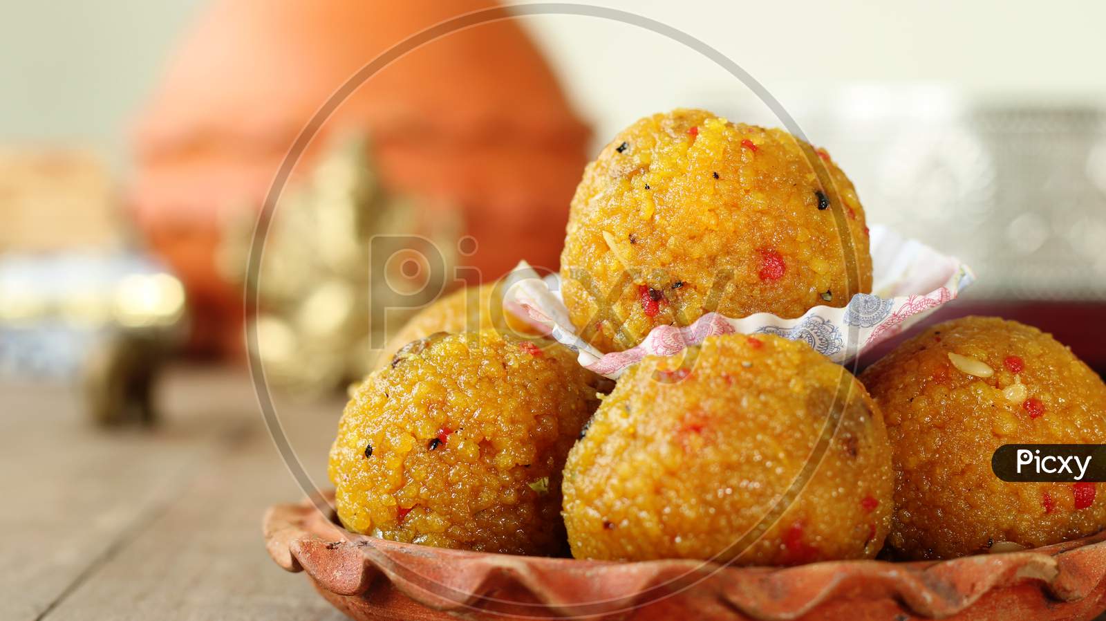 Delicious Indian sweets, Laddu or motichur, on the occasion of Ganesh Chaturthi