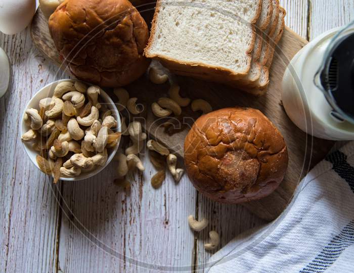 Breads, nuts and other healthy food ingredients necessary for healthy lifestyle