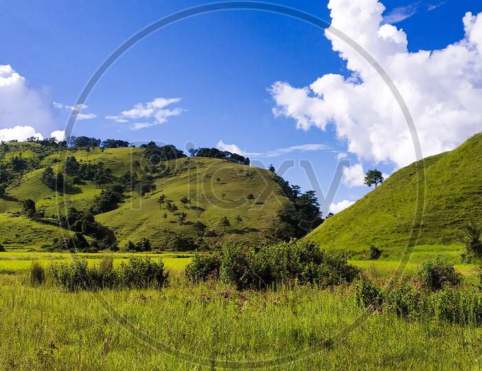 Green hills and blue sky, Landscape views