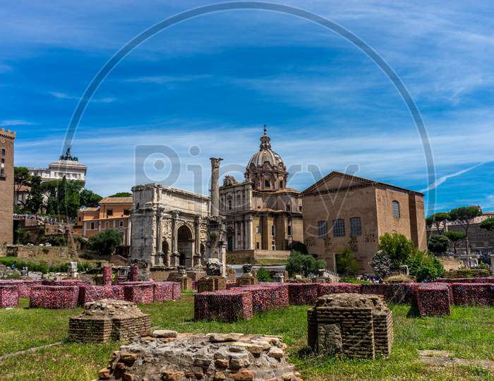 Rome, Italy - 23 June 2018: Ruins Of Roman Forum Viewed In Rome,Italy