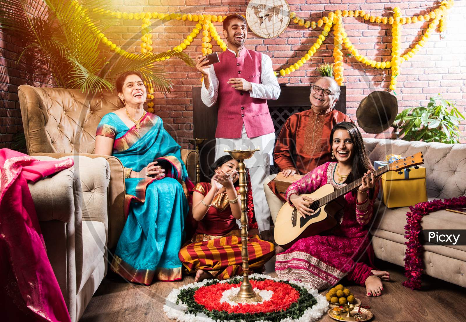 Image Of Happy Indian Family Singing, Playing Music, Guitar While ...