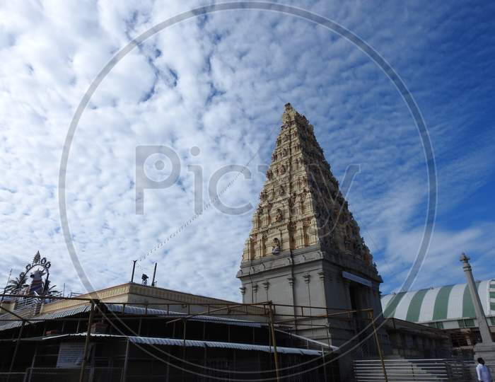 Beautiful view of Heaven Cloud Sky and Mahadeshwara Temple. Famous the ancient and sacred temple of Sri Male Mahadeshwara is a pilgrim centre.