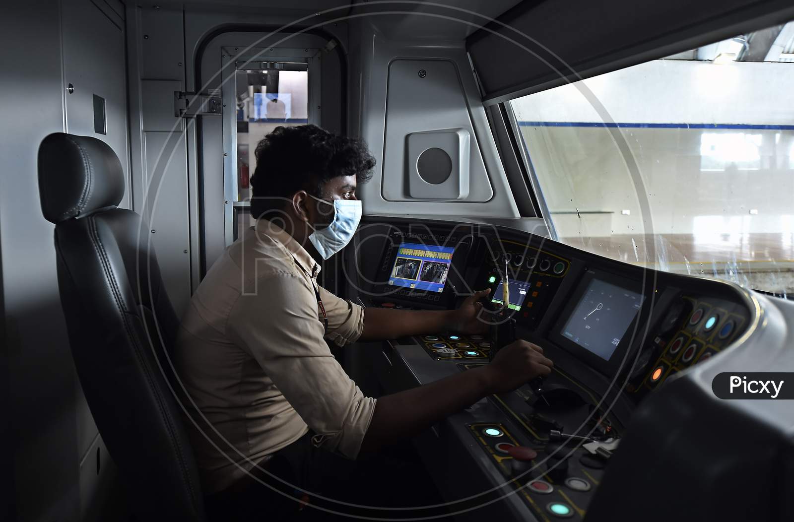 A Driver Operates A Metro Train Following Resumption Of Chennai Metro Services After Over Five Months Suspension Due To Covid-19 Outbreak, In Chennai,Tuesday, September 08, 2020.