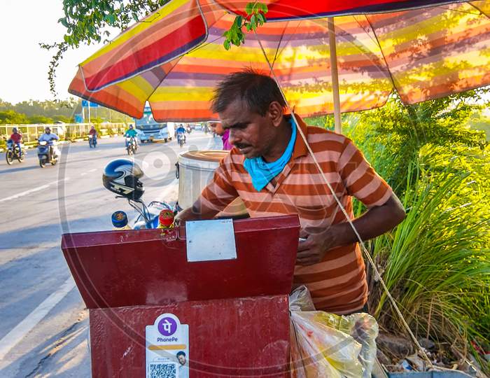 Kachori Wala, Street Food From Delhi Streets Vendor On Cycle
