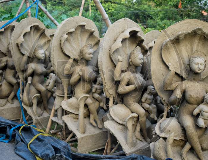 Durga protima making with clay in Kumartuli in Kolkata countryside of India