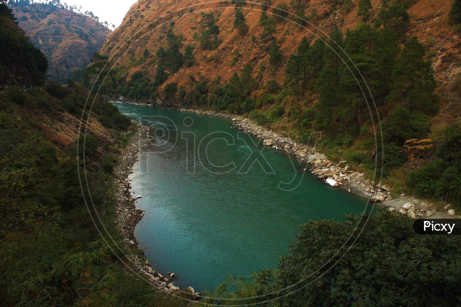 Vyas river flowing aqua color water, from Himalaya vally,