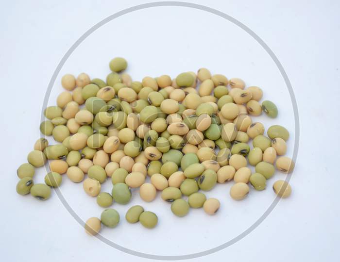 The Green Brown Soya Been Lentils Isolated On White Background.