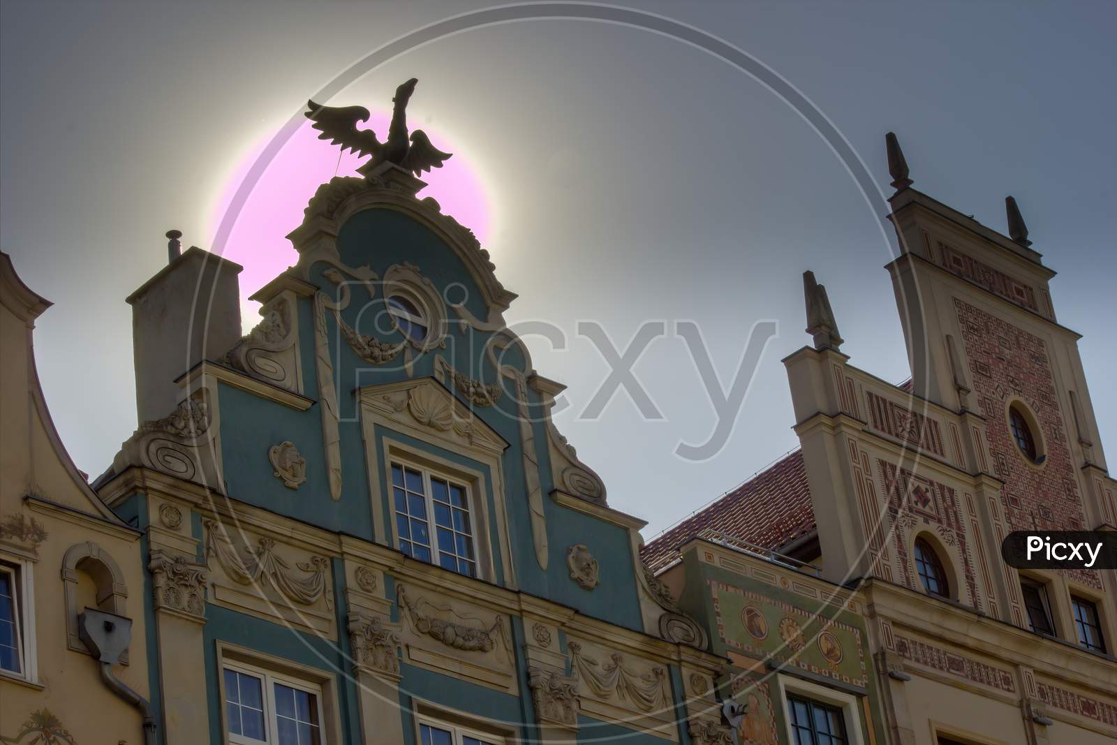 Gdansk, North Poland - August 15, 2020: Polish Architecture In The Old Town At The Famous City Center Against Sun
