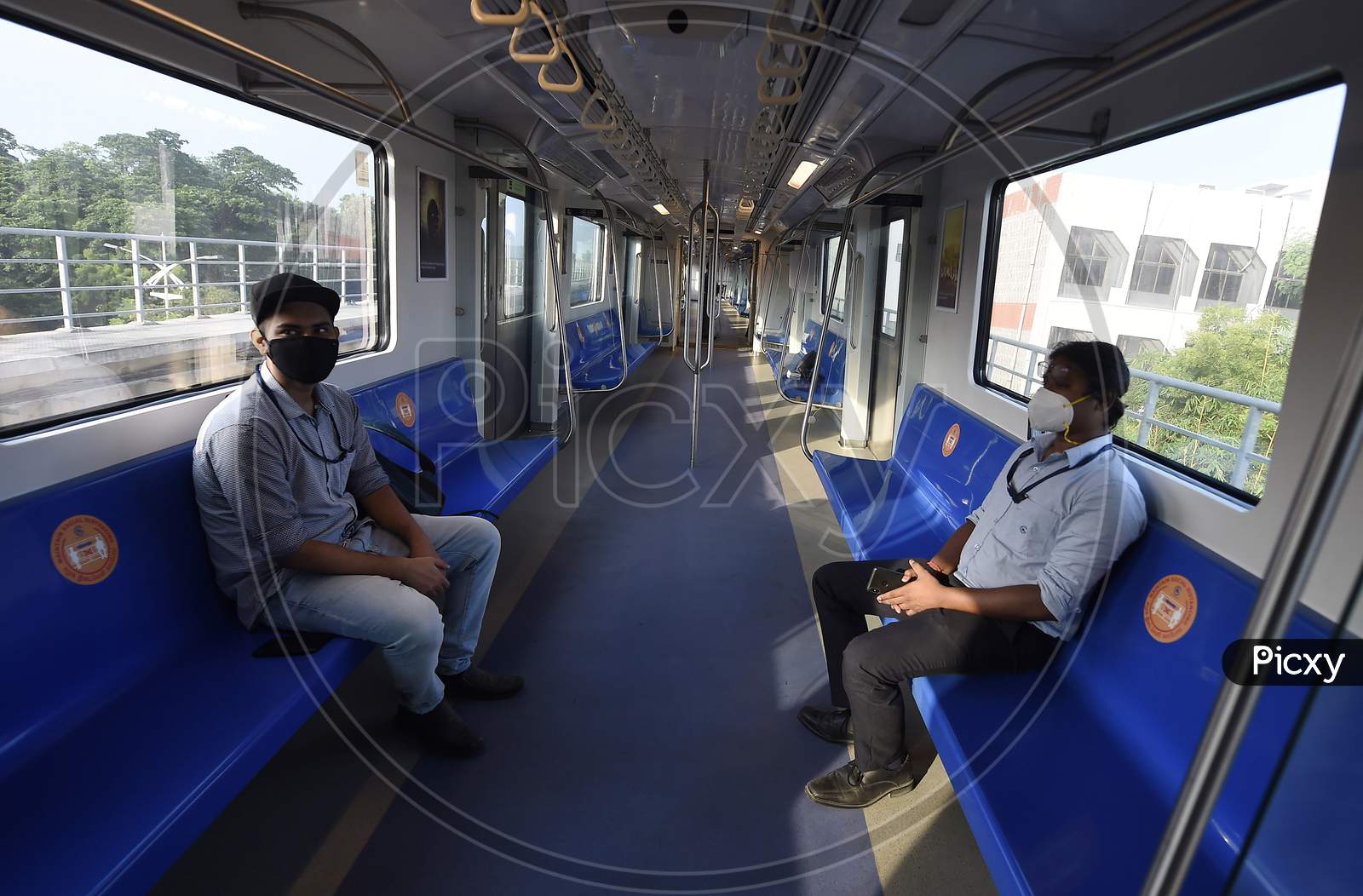 Commuters Travel In Metro Train Following Resumption Of Chennai Metro Services After Over Five Months Suspension Due To Covid-19 Outbreak, In Chennai, Teusday, Sep.8, 2020.
