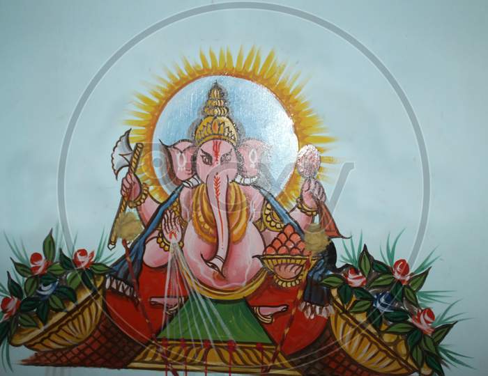 Lord Ganesha hindu god decorative design.