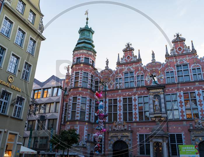 Gdansk, North Poland - August 15, 2020: Polish Architecture In The Old Town At The Famous City Center