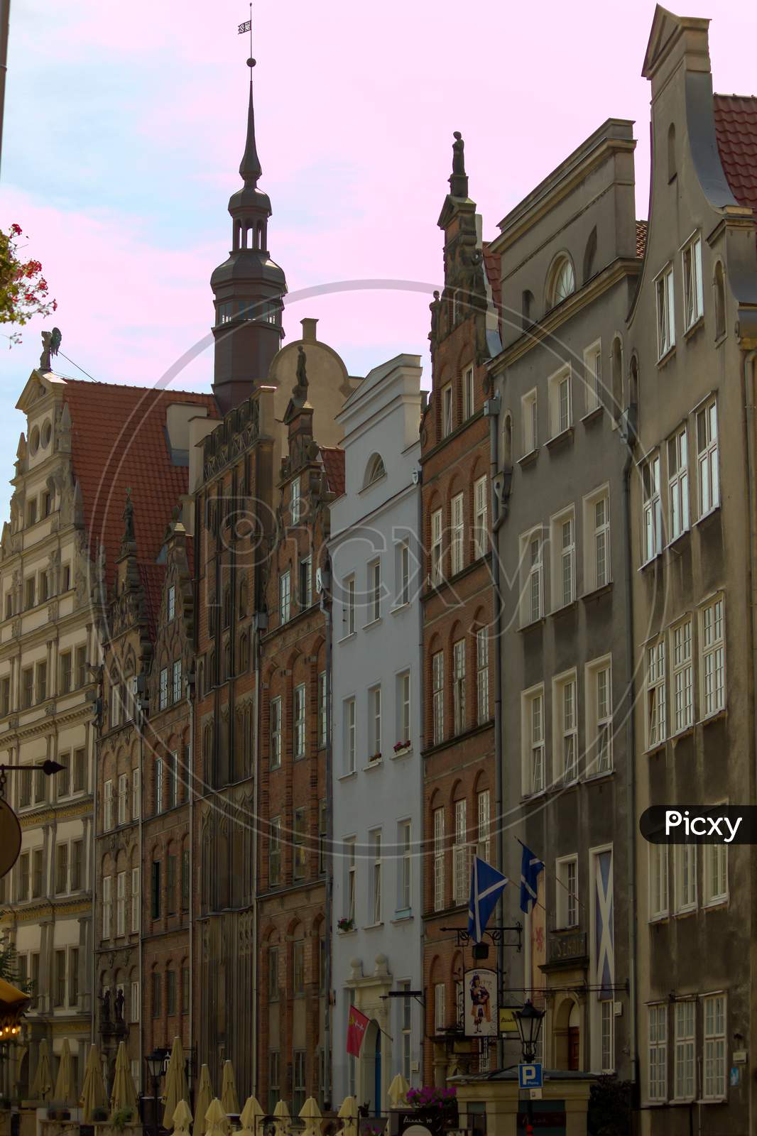 Gdansk, North Poland - August 15, 2020: Closeup Of Colorful Polish Medieval Architecture Building Built Closely Next To Each Other