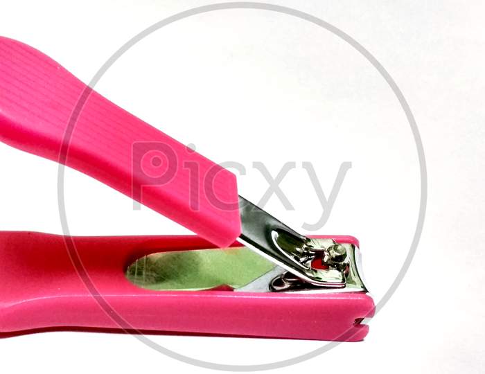 Pink Nail Clipper On White Background