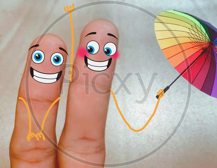 Couples made with fingers.