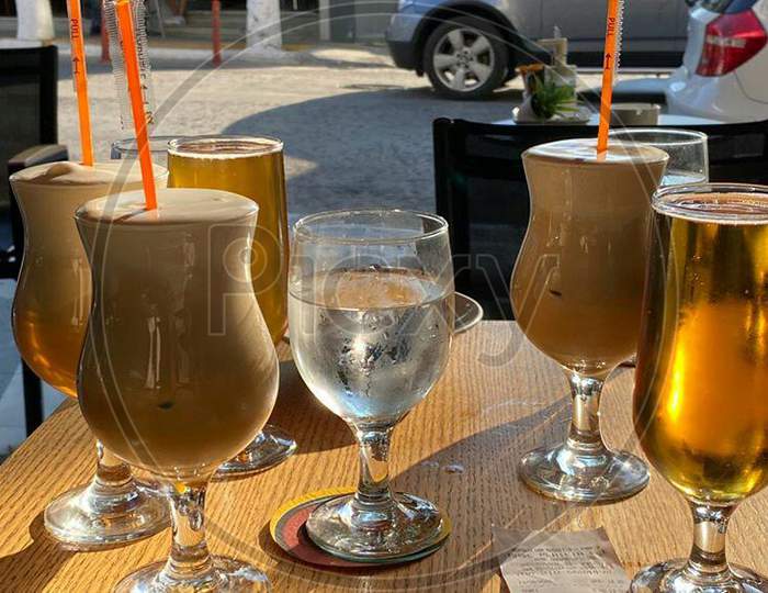 Beer glass with cold coffee