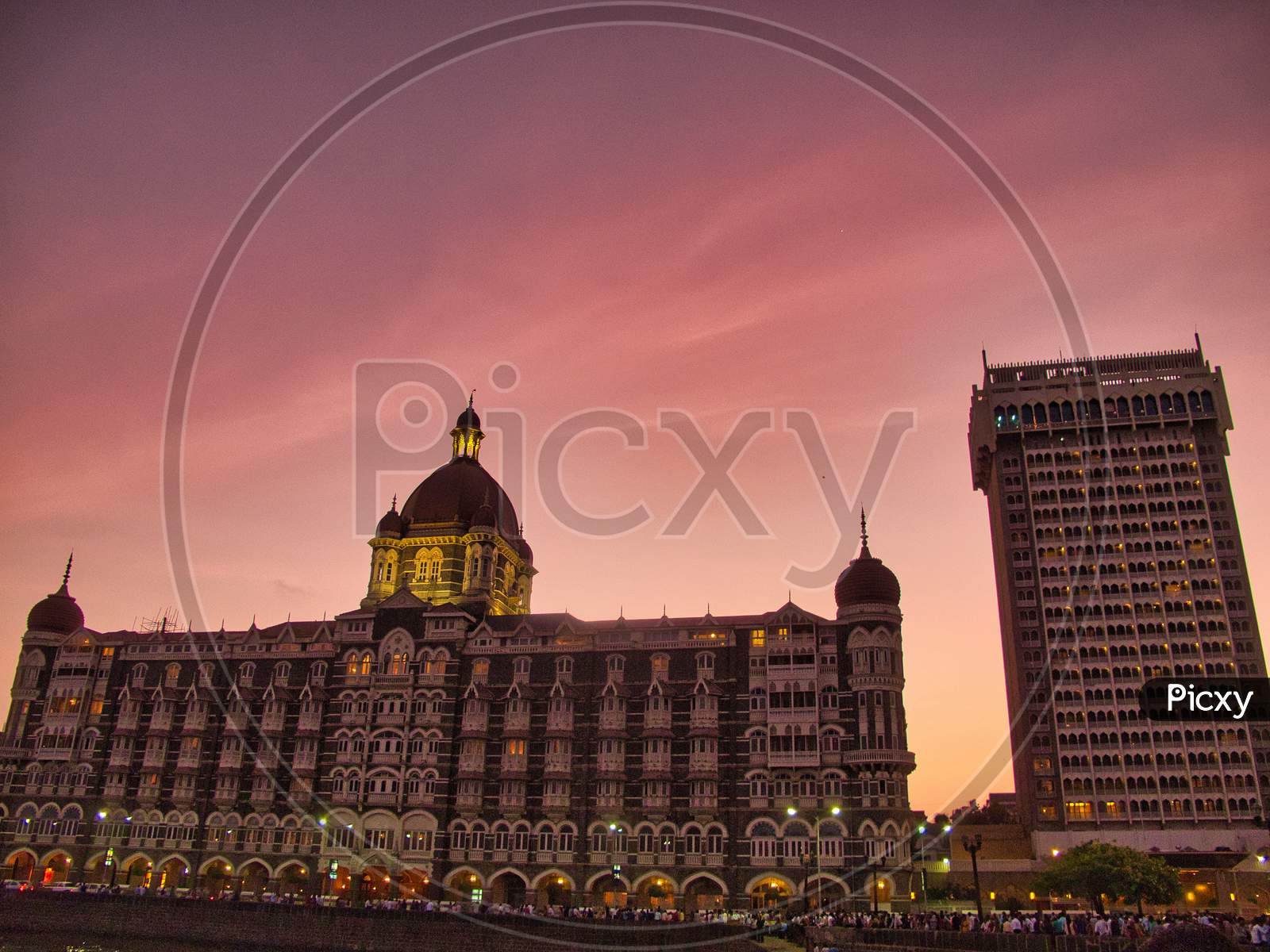 Hotel Taj at sunset with beautiful dramatic sky, Mumbai, India