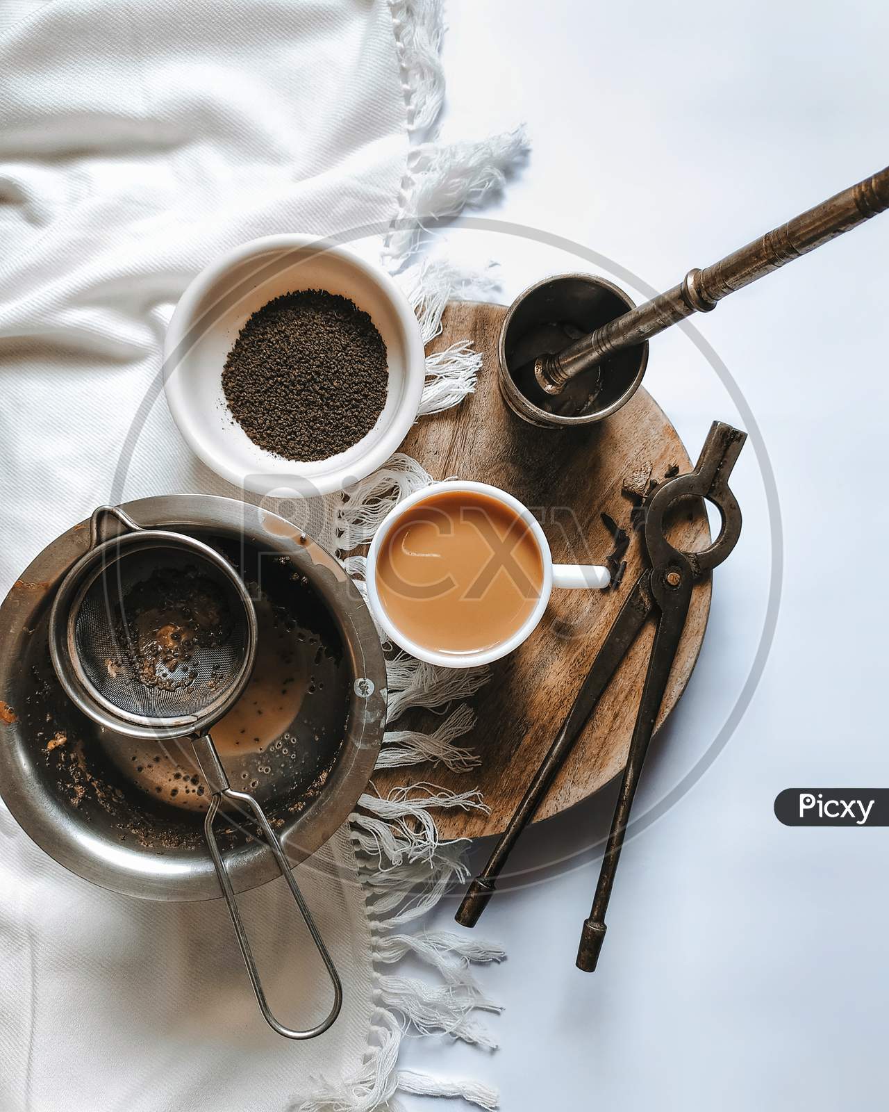 Indian masala chai with ingredients, Flatlay photography