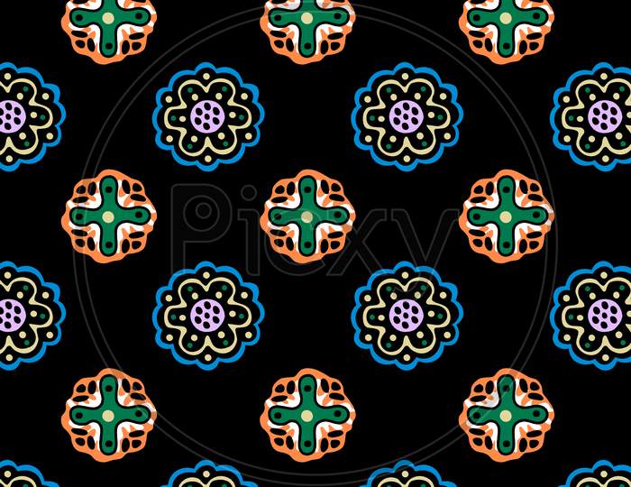 Flowers Circle Design Pattern. Creative Background For Print, Textile, Wear, Magazines, Template, Card, Poster, Brochure. Bright Colors