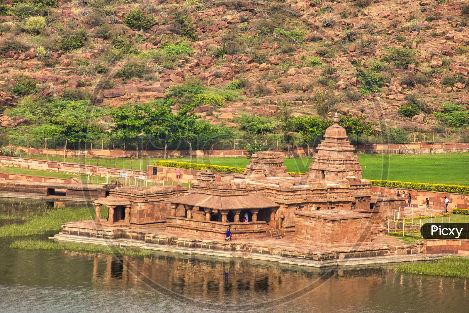 Badami Cave Temples with drmatic background, Unesco world heritage site, Karnataka, India