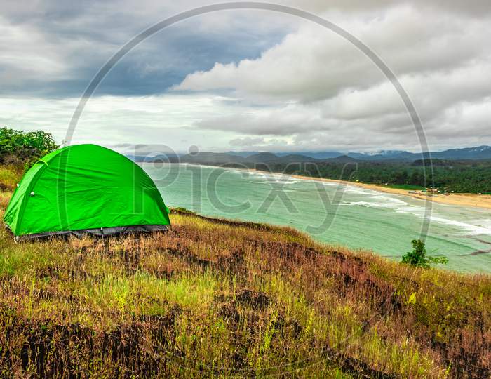 Camping Solo At Mountain Top With Amazing View And Dramatic Sky